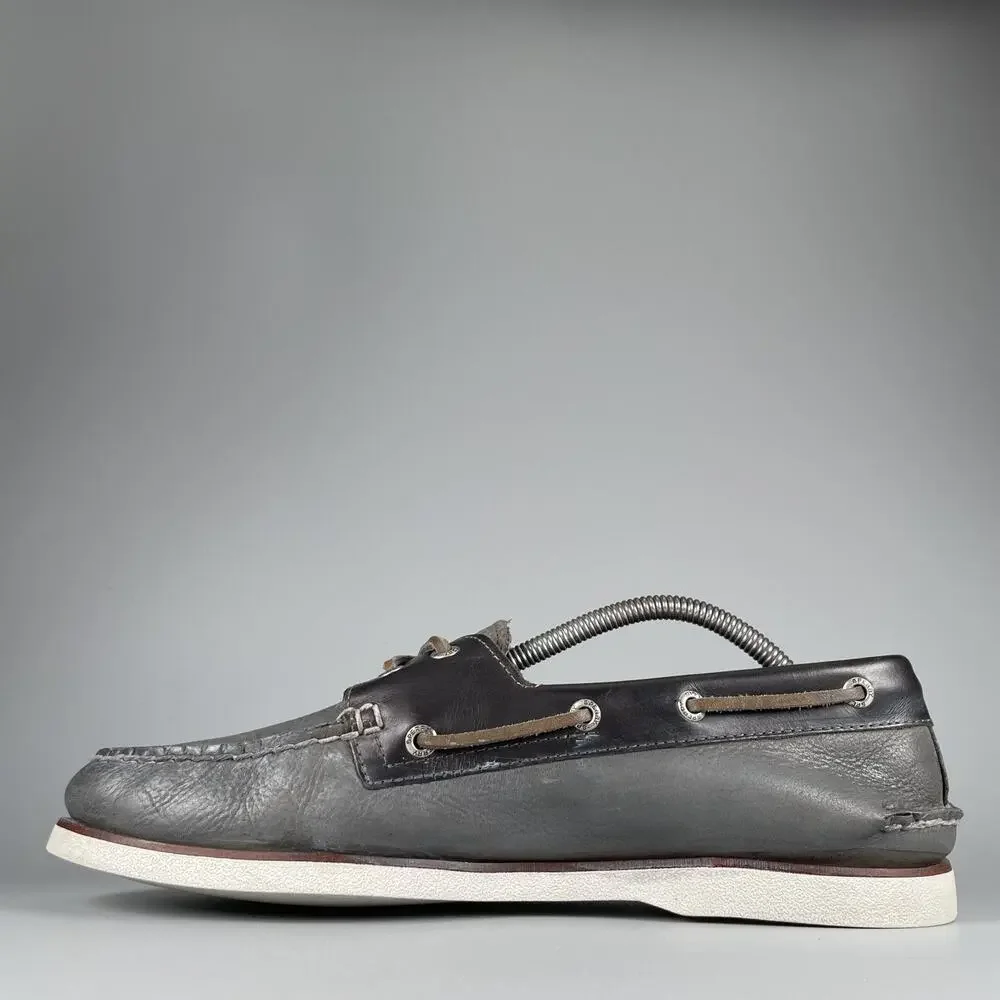 Sperry Gold Cup Men's Size 11 Gray Navy Leather 2 Eye Boat Shoes Casual Lace Up